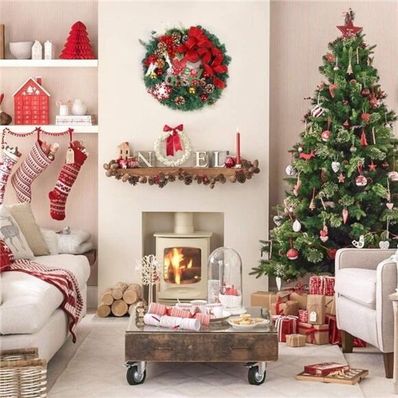 17" Winter Wreath for Front Door Artificial Red Holiday Wreath with Accents - Picture 3 of 6